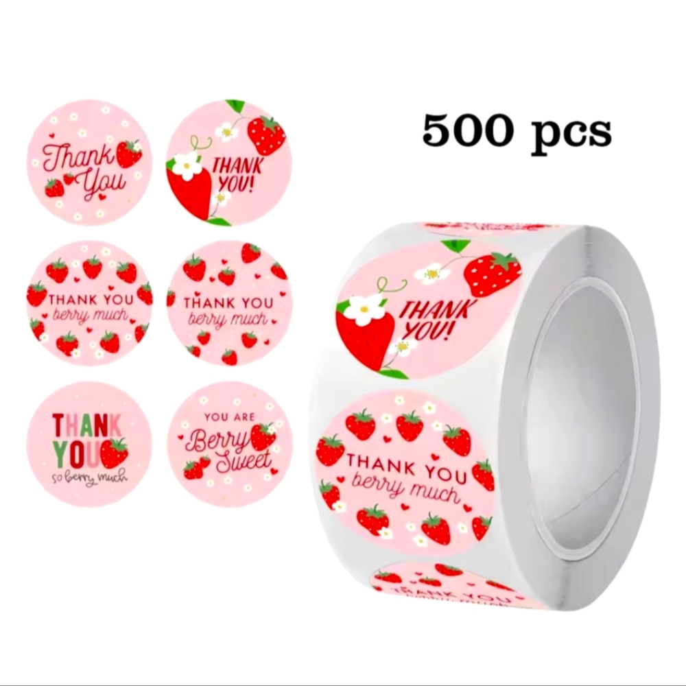 Strawberry Thank You Stickers - Pink - Picture 2 of 3